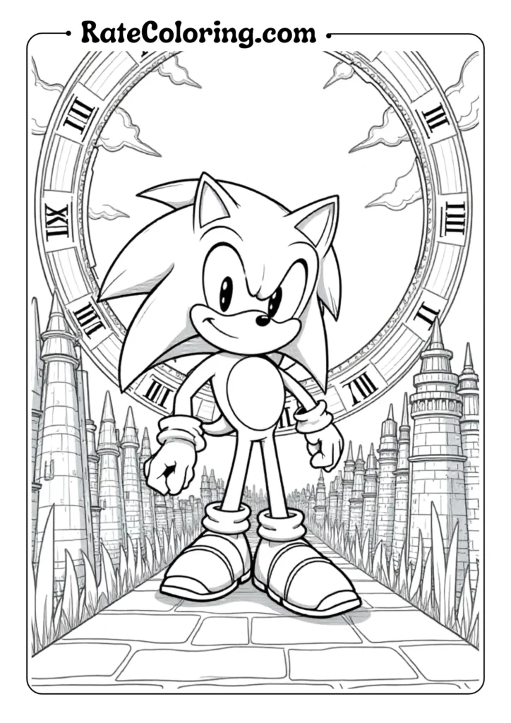 Sonic time travel clock portal coloring page
