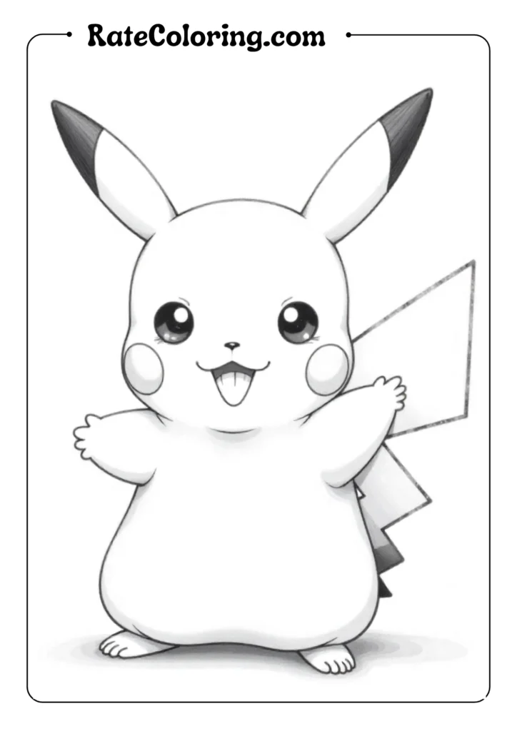 Create a bold outlined illustration of Pikachu sitting in a friendly pose (2)
