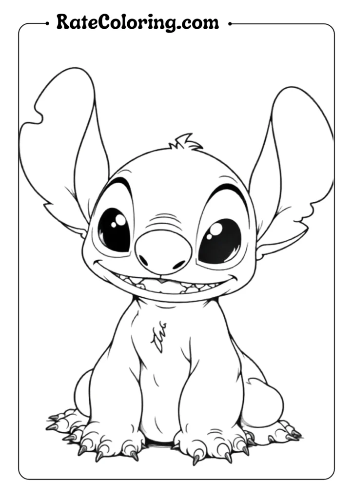 Create a close-up portrait of Stitchs face with his signature wide smile