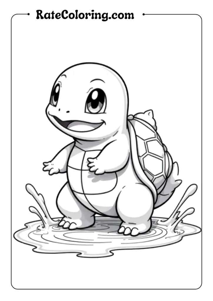 Create an outlined image of Squirtle with water streams shooting from its mouth