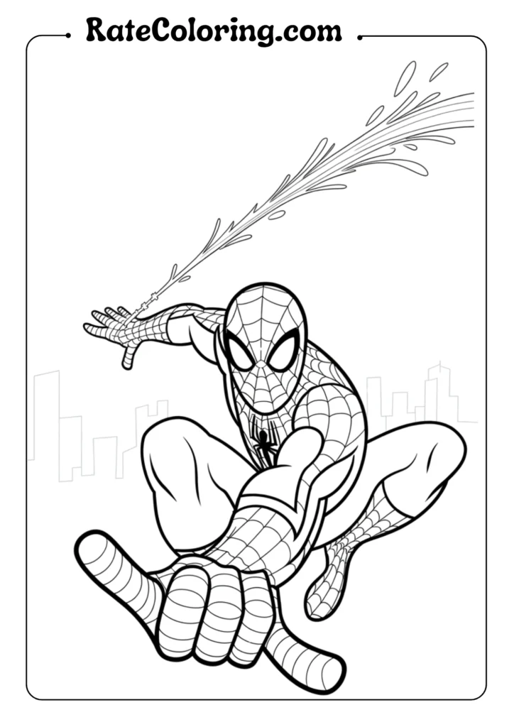 Illustrate Spiderman with his arm extended forward