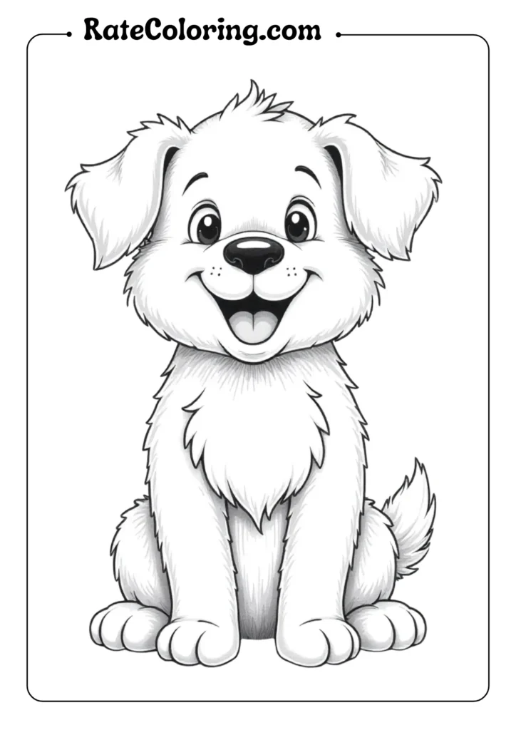Cute dog coloring page for kids, featuring a playful puppy ready to be colored in bright hues.