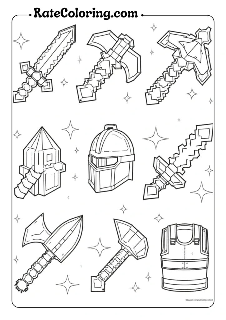 Various Minecraft coloring pages for kids, showcasing popular characters and elements from the game for creative fun.