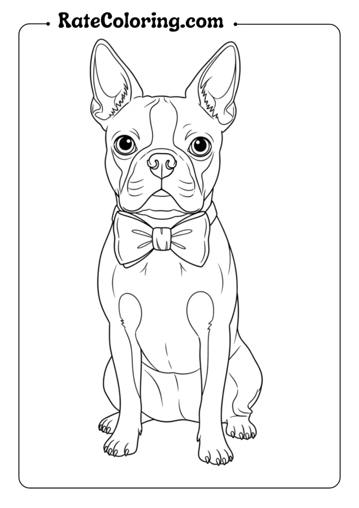 A playful coloring page showcasing a dog in a bow tie, perfect for kids to add their artistic touch