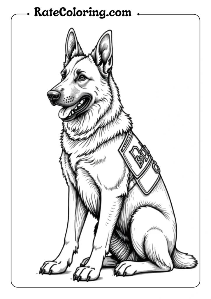 Various German Shepherd coloring pages showcasing adorable dog designs, perfect for coloring enthusiasts of all ages