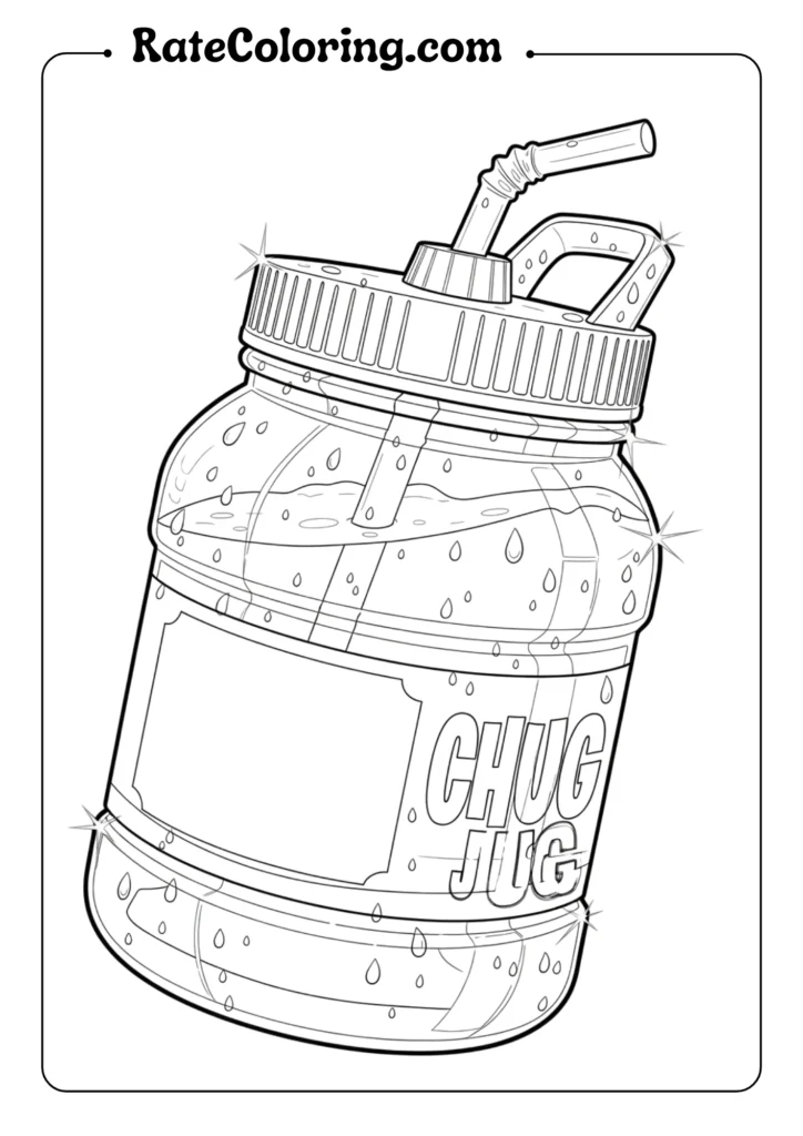 A fun Fortnite coloring page showcasing a jar of chug juice, perfect for coloring enthusiasts.