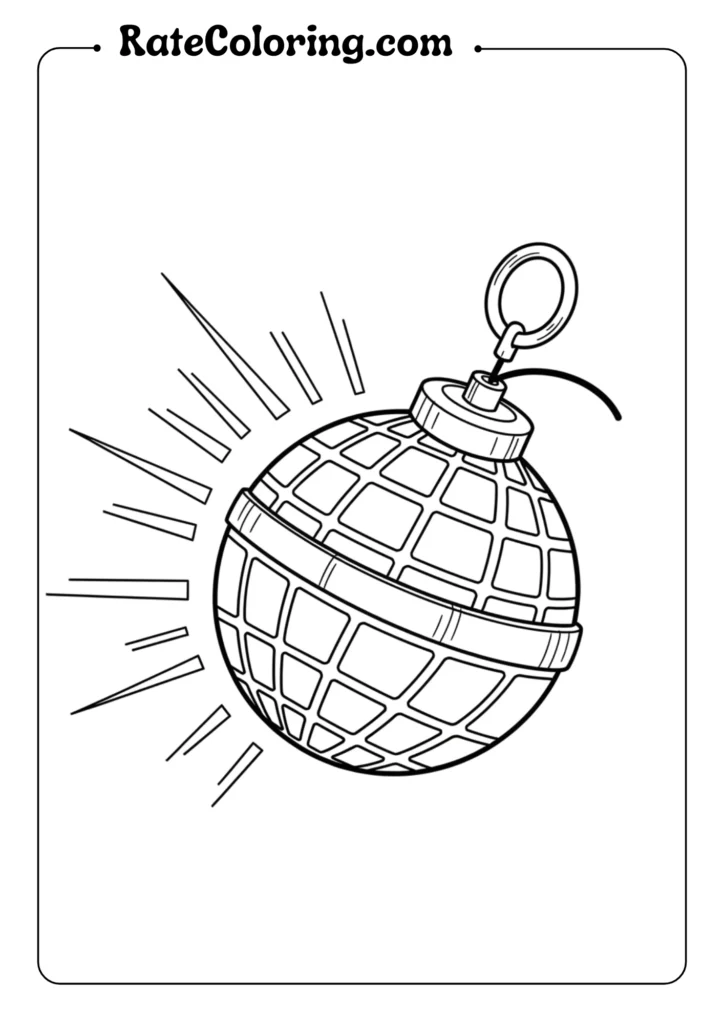 A Fortnite coloring page showcasing a ball in the middle, inviting users to add their own colors and designs.
