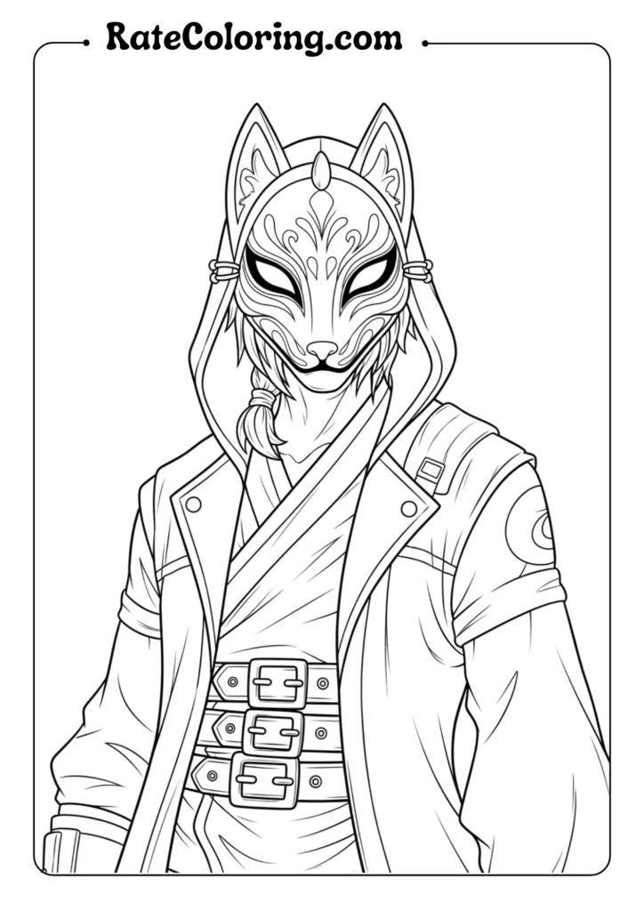 A playful Fortnite coloring page showcasing a cat dressed in a hoodie, inviting creativity and imagination.