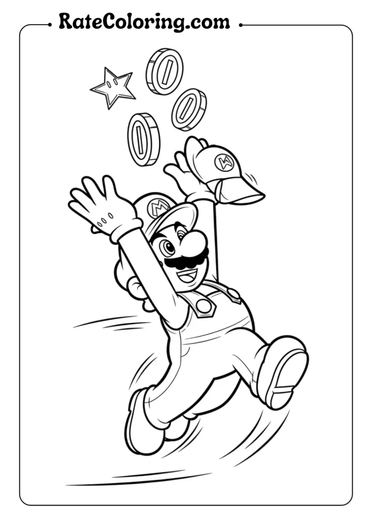 Fun Mario coloring pages for kids, showcasing various characters and playful scenes for creative coloring activities
