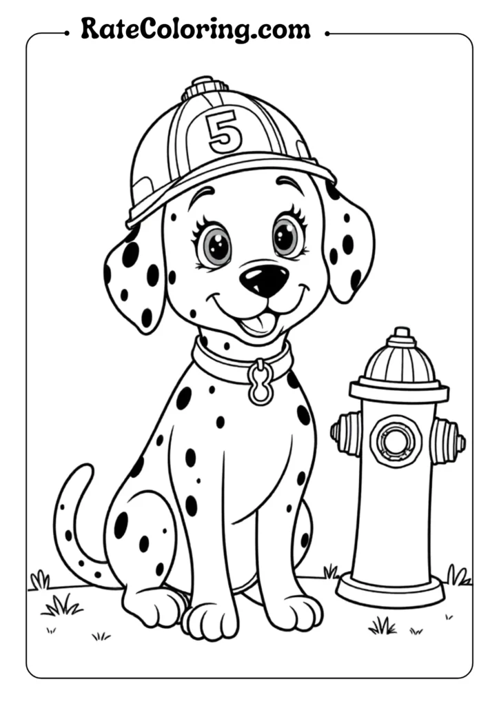 A dalmatian dog coloring pages featuring a fire hydrant, perfect for creative coloring fun
