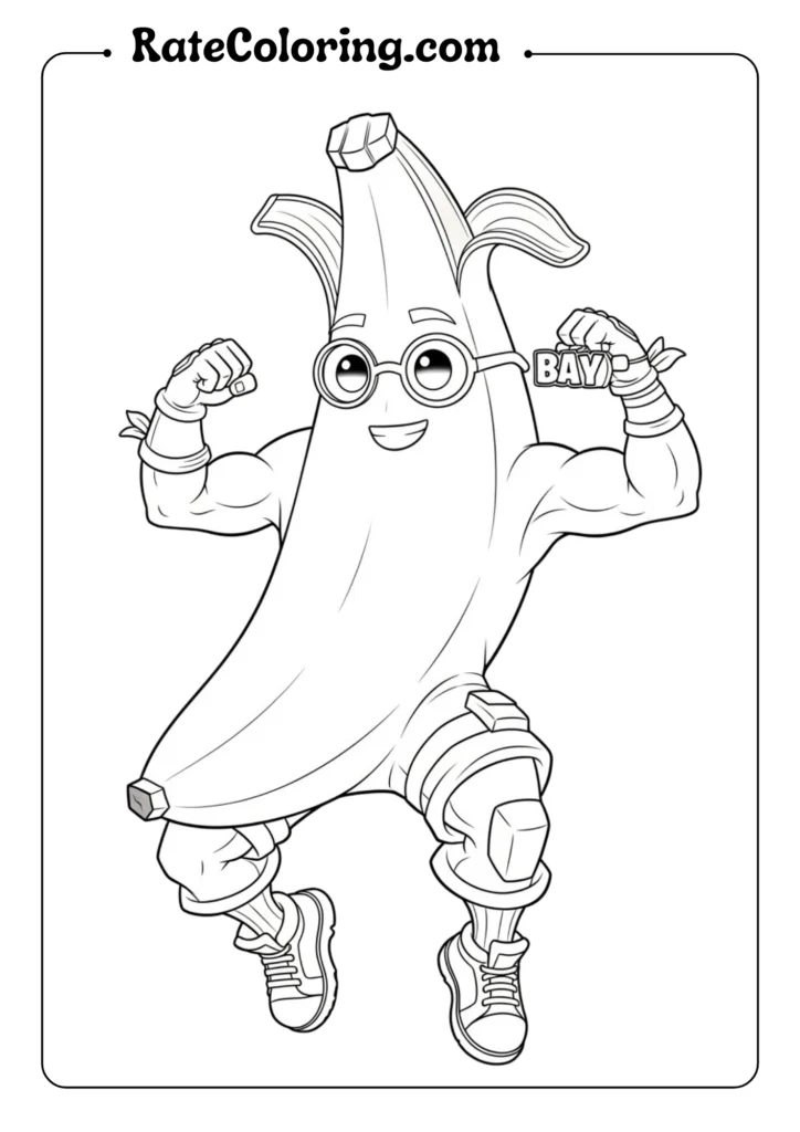 A vibrant Fortnite coloring page displaying a whimsical banana character, inviting creativity and artistic expression.