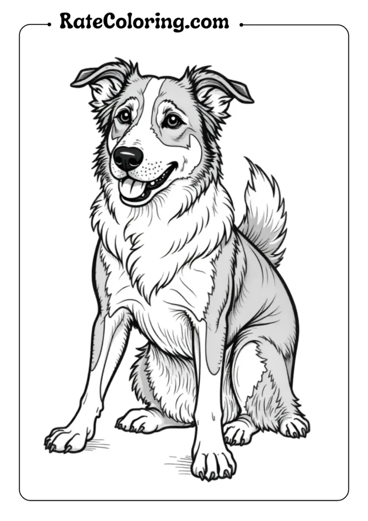 A dog coloring pages showcasing a black and white dog, perfect for creative coloring activities