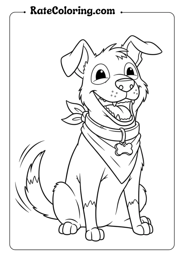 A playful dog with a bandana on its neck, designed as a Fortnite coloring page.