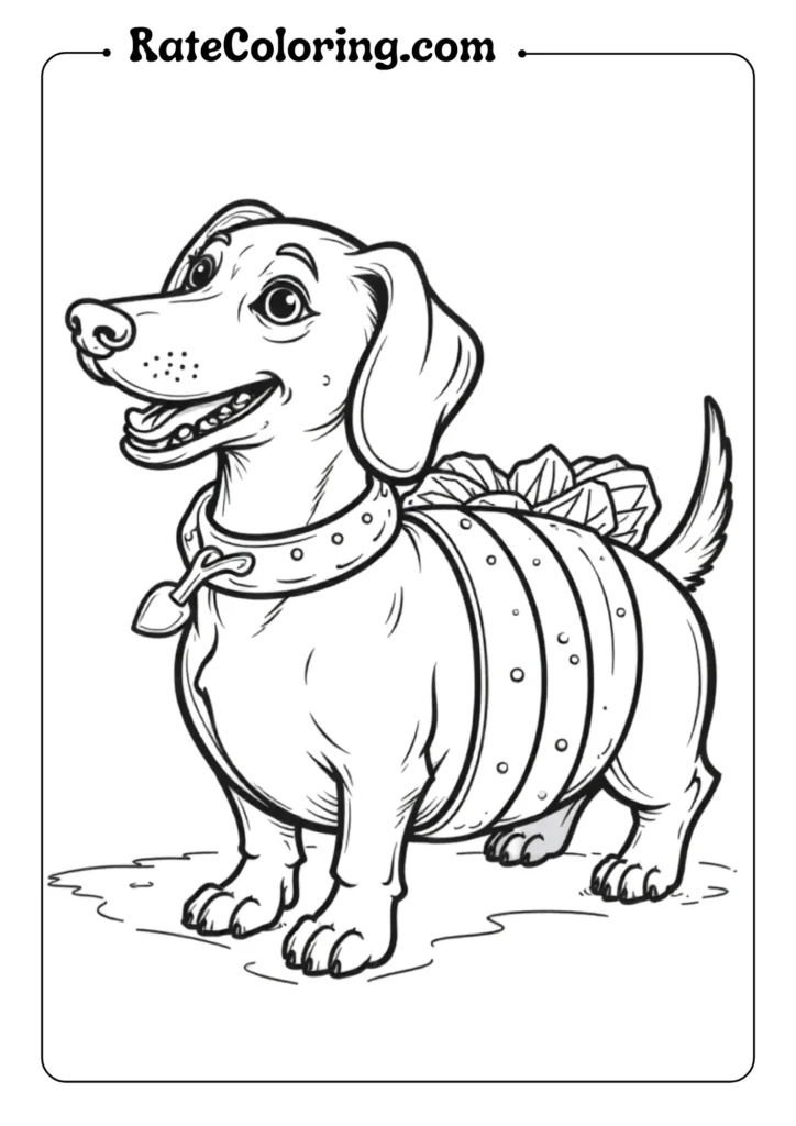 A fun dog coloring page showing a dog with a collar, inviting creativity and artistic expression