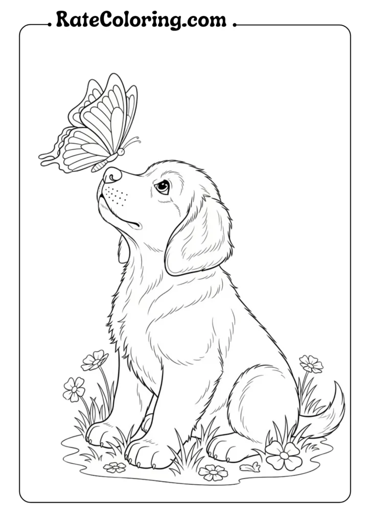 A puppy coloring page featuring a dog peacefully sleeping in a cozy bed.
