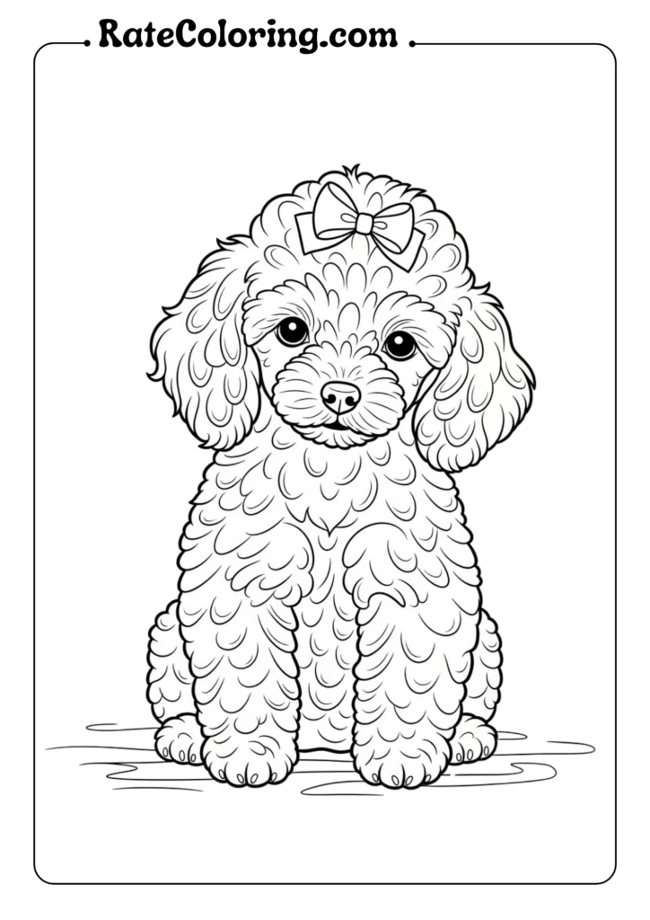 A fun puppy coloring page showcasing an adorable poodle dog, perfect for creative coloring activities.
