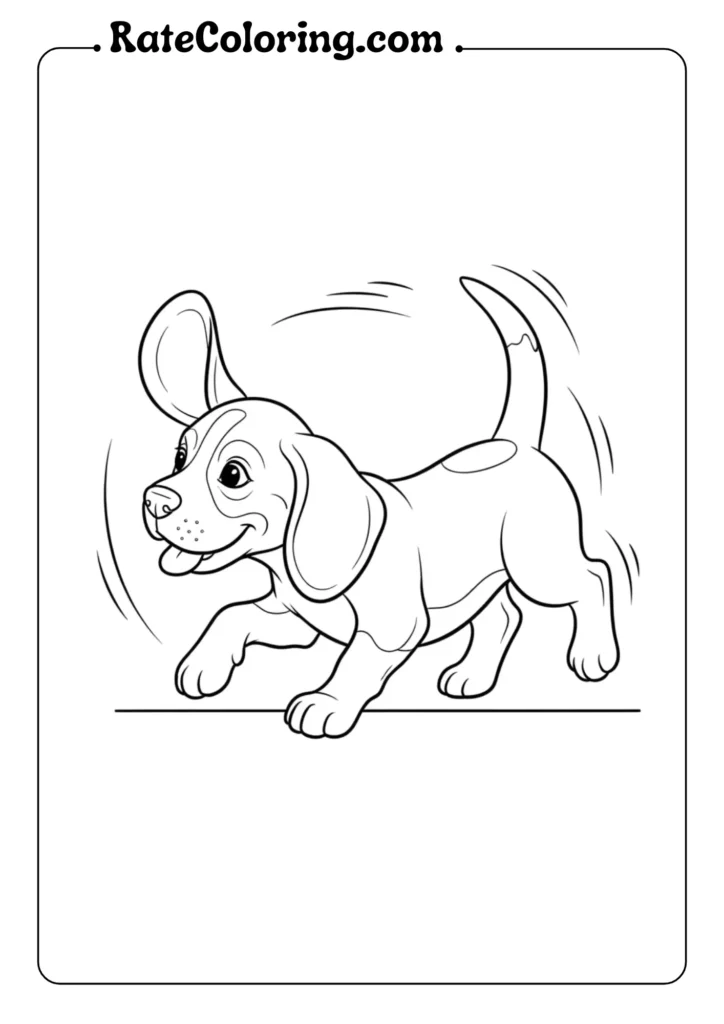 A playful dog coloring page with the word "dog" included for fun.