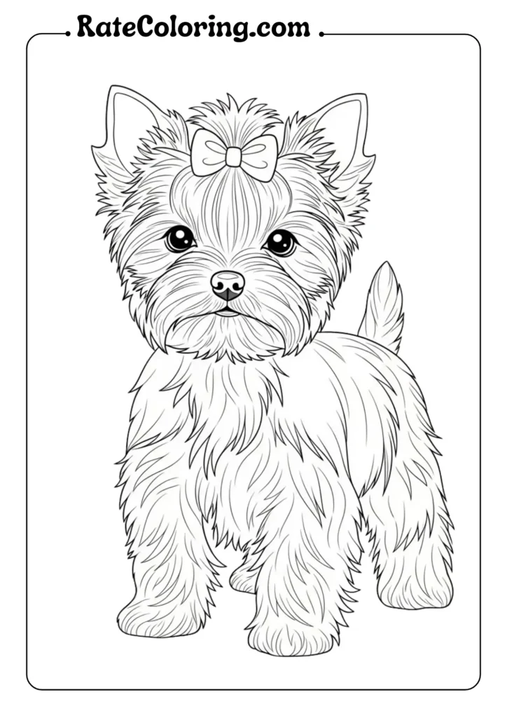 A detailed coloring page featuring a cute puppy, designed for adults to enjoy a relaxing coloring experience.