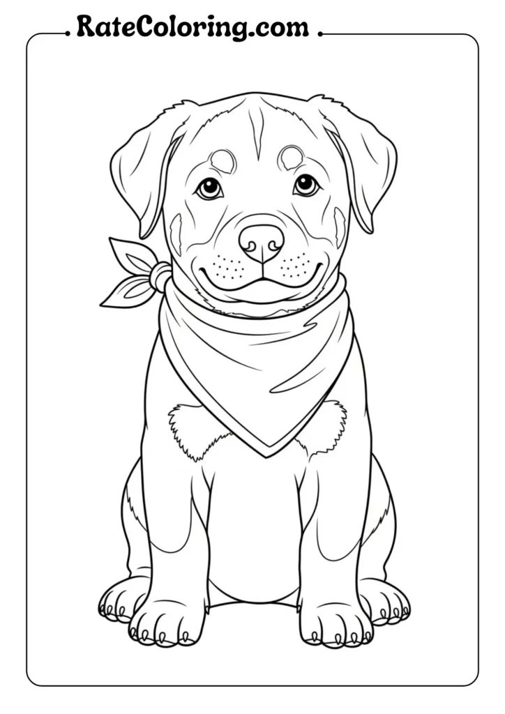 A cute puppy coloring page showing a dog with a bandana, inviting creativity and fun for all ages.