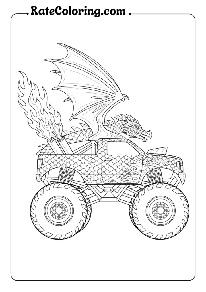 Engaging monster truck coloring pages for kids, filled with dynamic truck illustrations ready for colorful creativity.