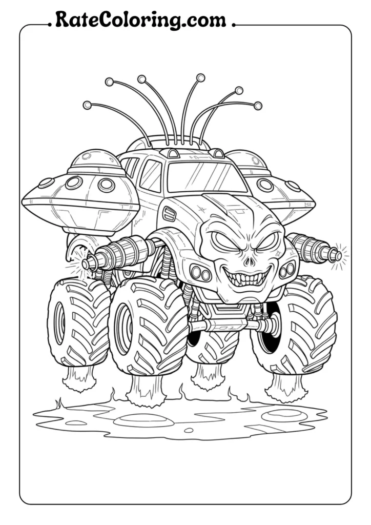 A Engaging monster truck coloring pages for kids, filled with dynamic truck illustrations ready for colorful creativity.