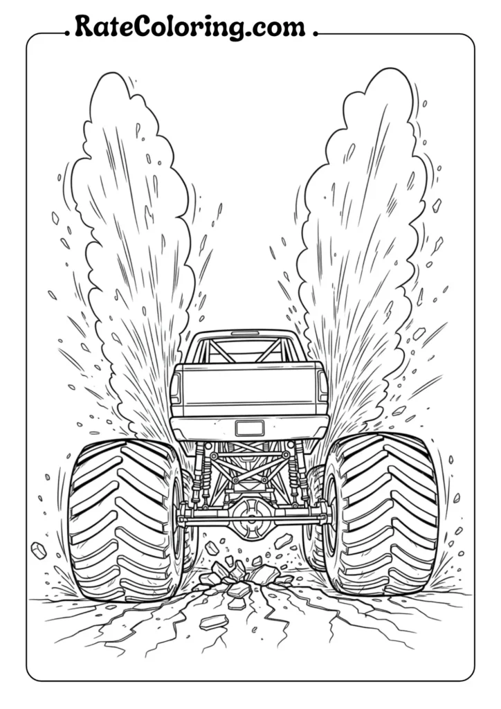 Engaging monster truck coloring pages for kids, filled with bold designs perfect for creative coloring adventures.