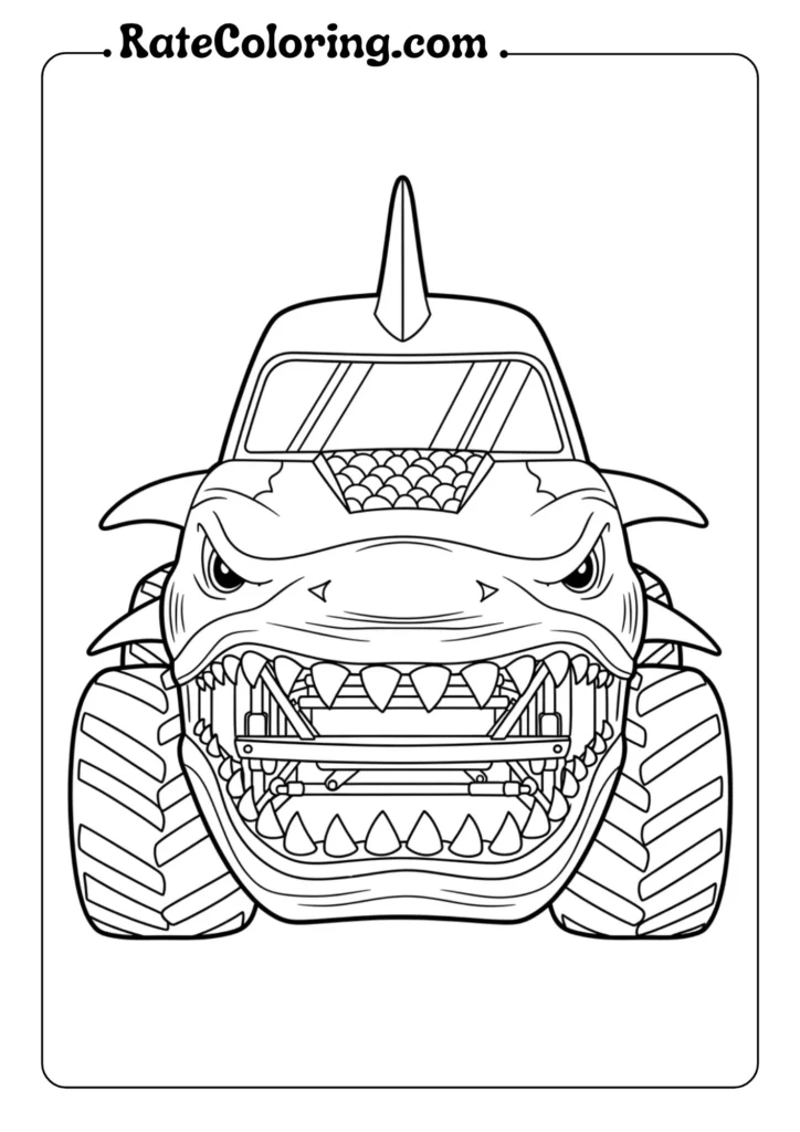 Exciting monster truck coloring pages for kids, showcasing bold designs perfect for young artists to color.