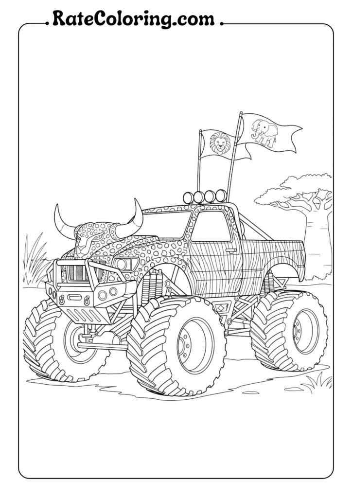 Fun monster truck coloring pages for kids featuring various designs to spark creativity and imagination