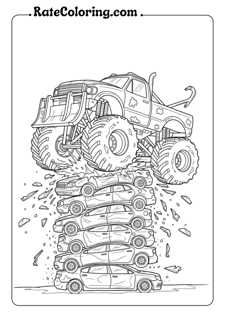 Exciting monster truck coloring pages for kids, showcasing bold designs perfect for young artists to color and enjoy.