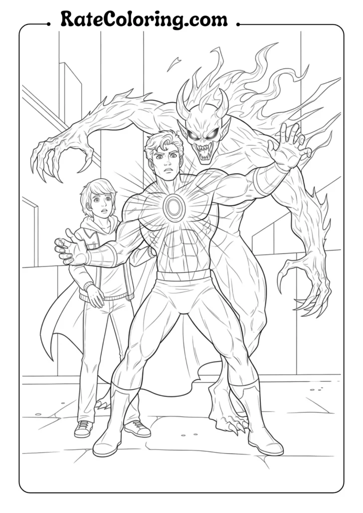 Superman and K-pop demon hunters coloring pages for kids, featuring fun designs for creative coloring activities.