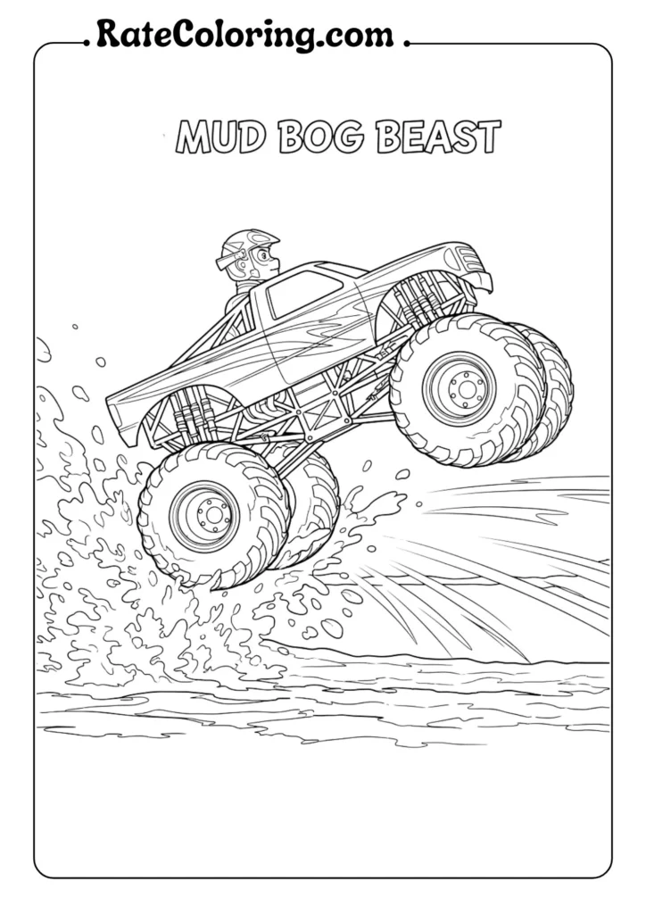 Engaging monster truck coloring pages for kids, filled with dynamic truck illustrations ready for colorful creativity.