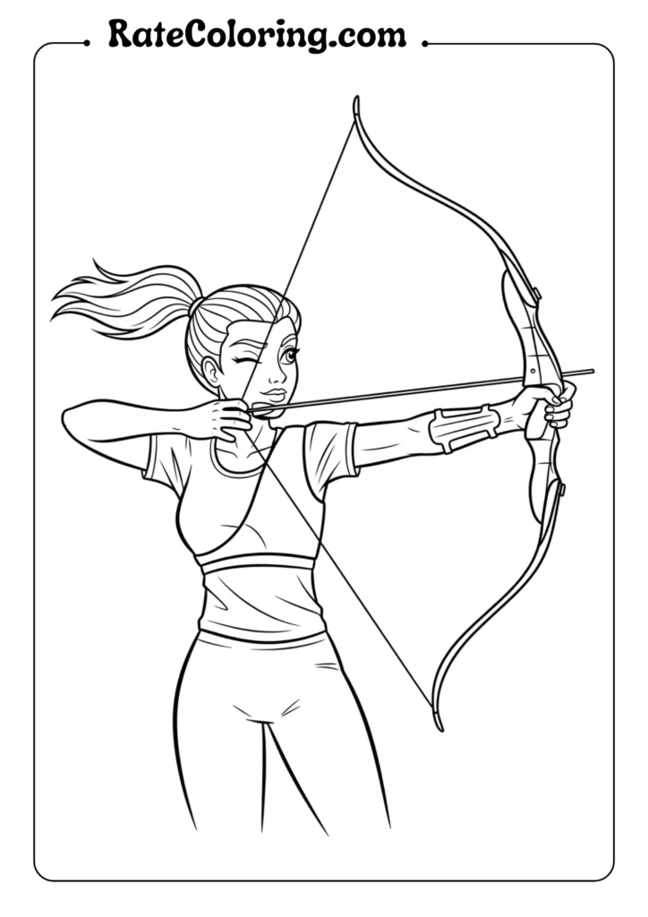 Colorful archery coloring pages for kids, featuring K-pop demon hunters. Ideal for a fun and creative activity