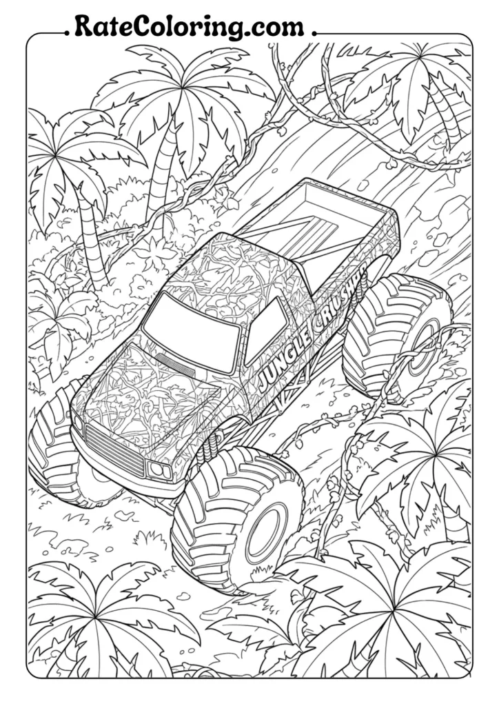 Exciting monster truck coloring pages for kids, showcasing different trucks ready to be colored in vibrant hues.
