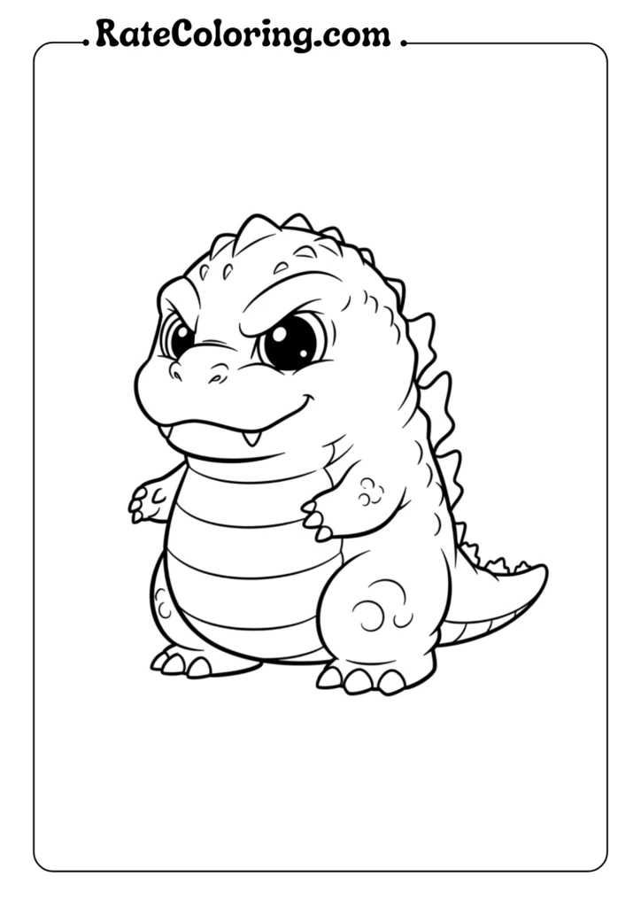 A whimsical coloring page showcasing a cartoon dinosaur, reminiscent of Godzilla, ready for coloring adventures.