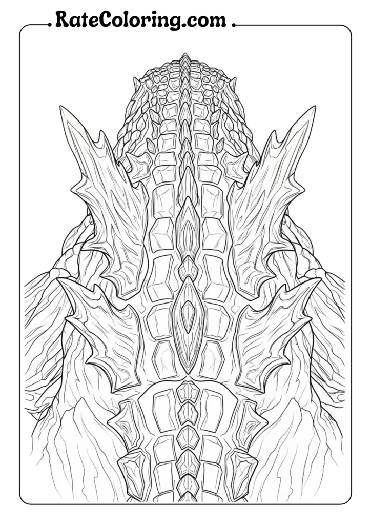 Intricate Godzilla coloring pages designed for adults, featuring detailed illustrations of the iconic monster.