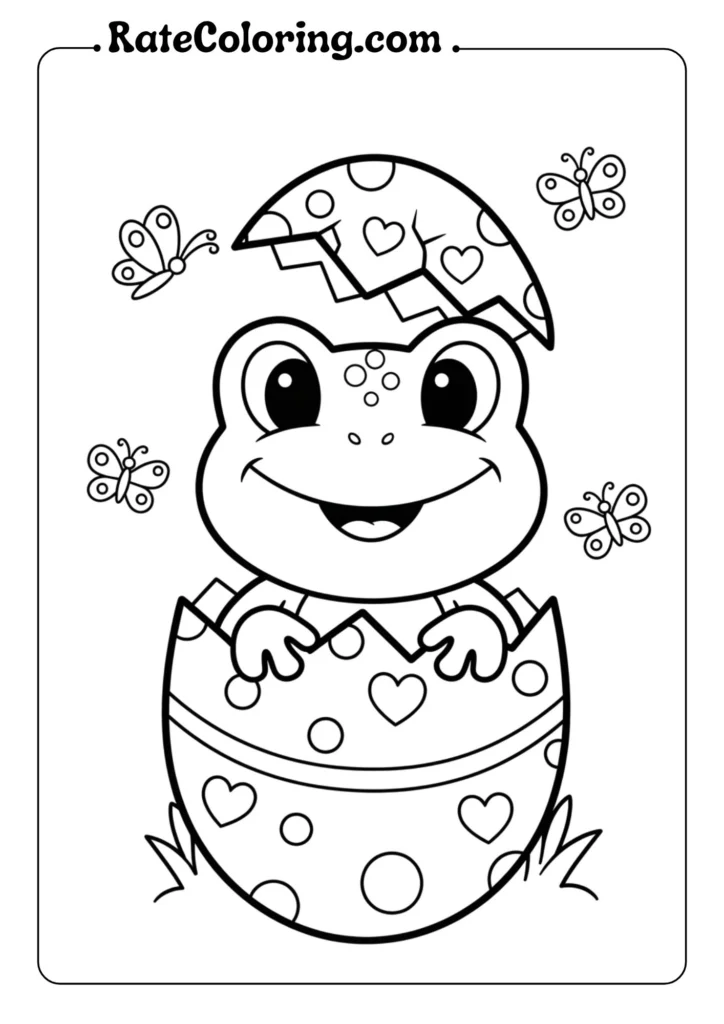 Engaging frog coloring pages for kids, perfect for Easter-themed art and creativity activities.