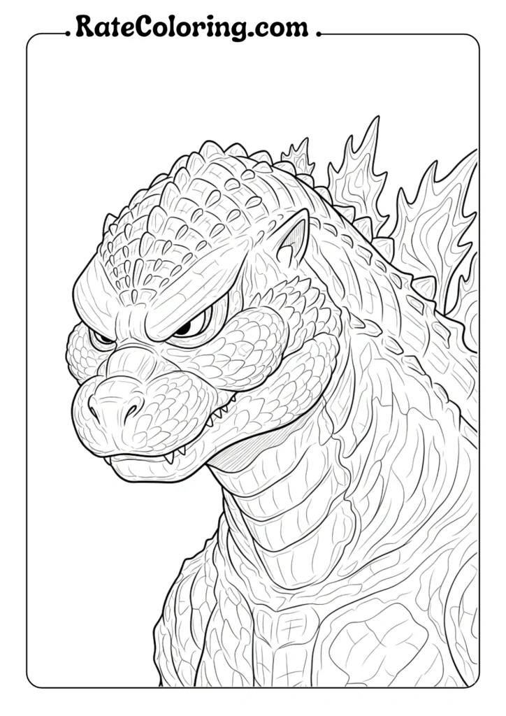 Exciting Godzilla coloring pages designed for kids, showcasing the legendary creature in playful and adventurous settings.