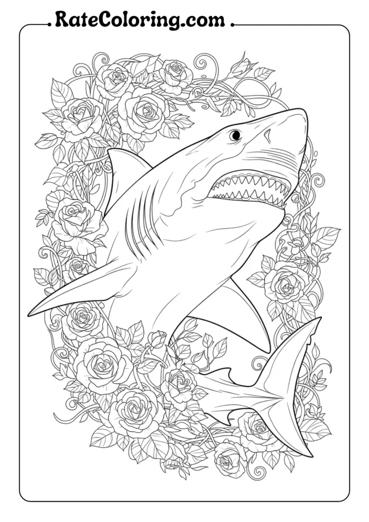 Beautiful shark coloring pages for adults, offering creative patterns and ocean life themes for stress relief and fun.