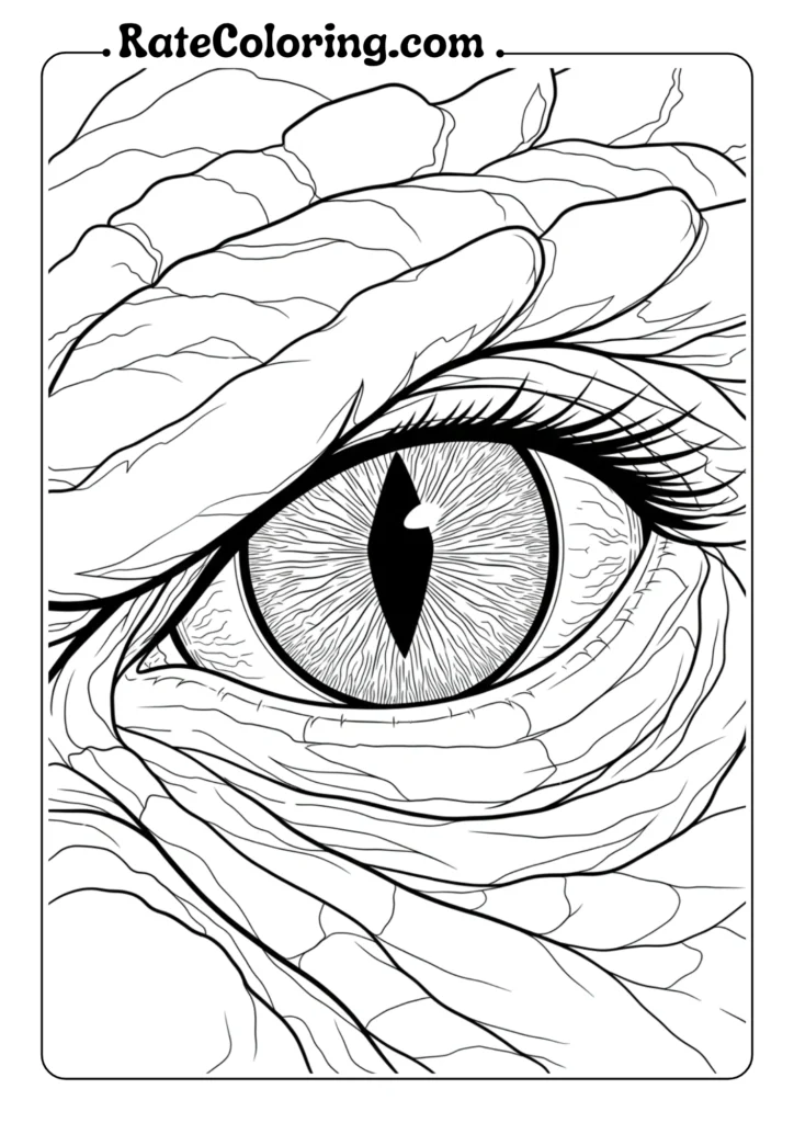 A detailed coloring page showcasing the eye of a storm trooper, inspired by Godzilla coloring themes.