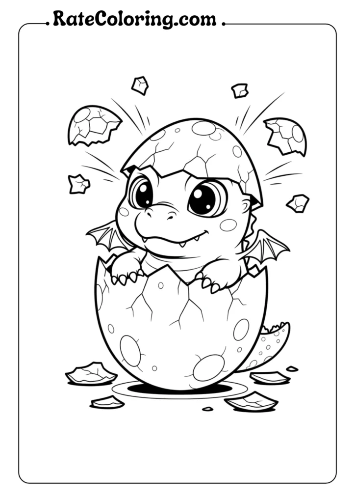 An adorable coloring page of a baby dragon, designed for children who enjoy Godzilla and imaginative coloring fun.