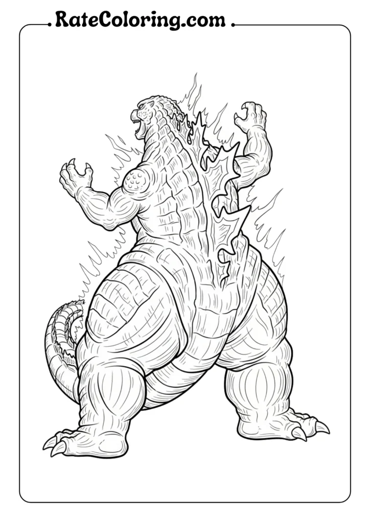 Creative Godzilla coloring pages for children, highlighting the famous monster in dynamic and imaginative illustrations.