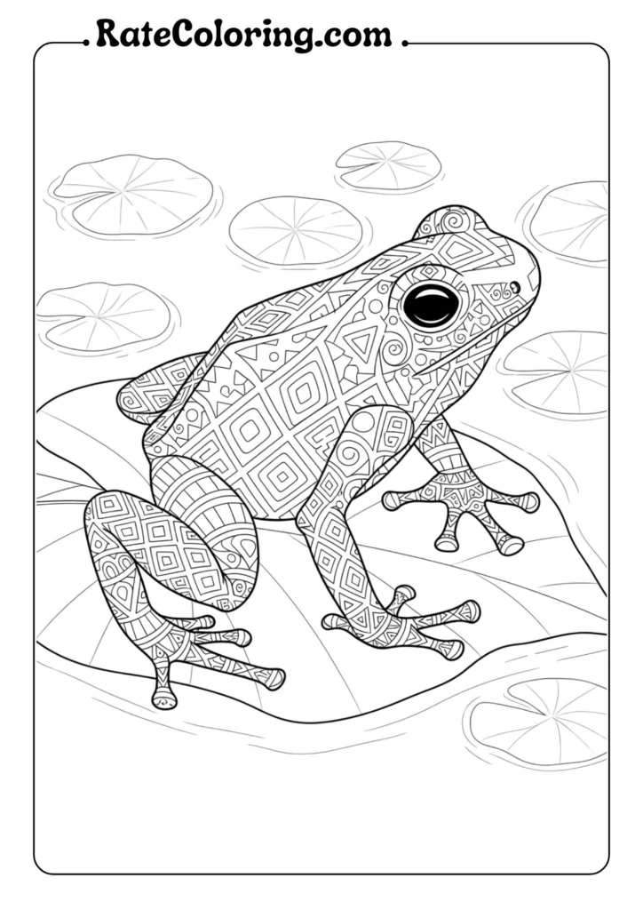 Frog coloring pages in black and white, showcasing a playful frog design for coloring enthusiasts.