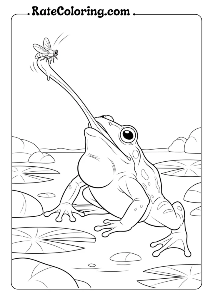 Engaging frog coloring pages for children, showcasing cute frogs in different poses and settings for artistic fun.
