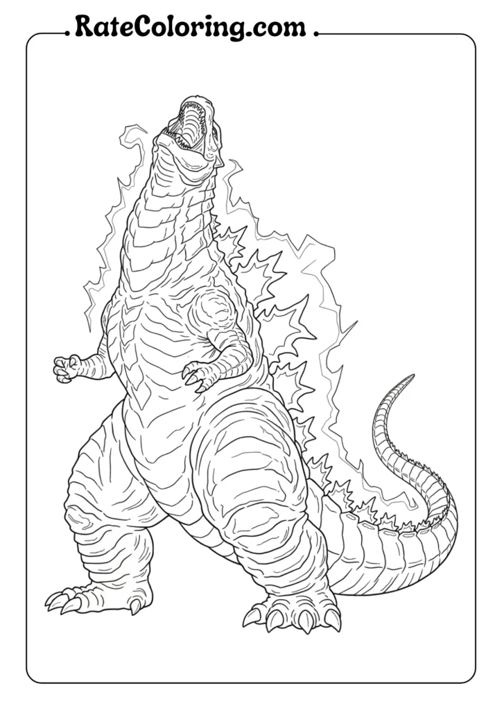 Creative Godzilla coloring pages for children, highlighting the famous monster in dynamic and imaginative illustrations.