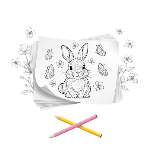 coloring pages of a bunny with eggs and flowers